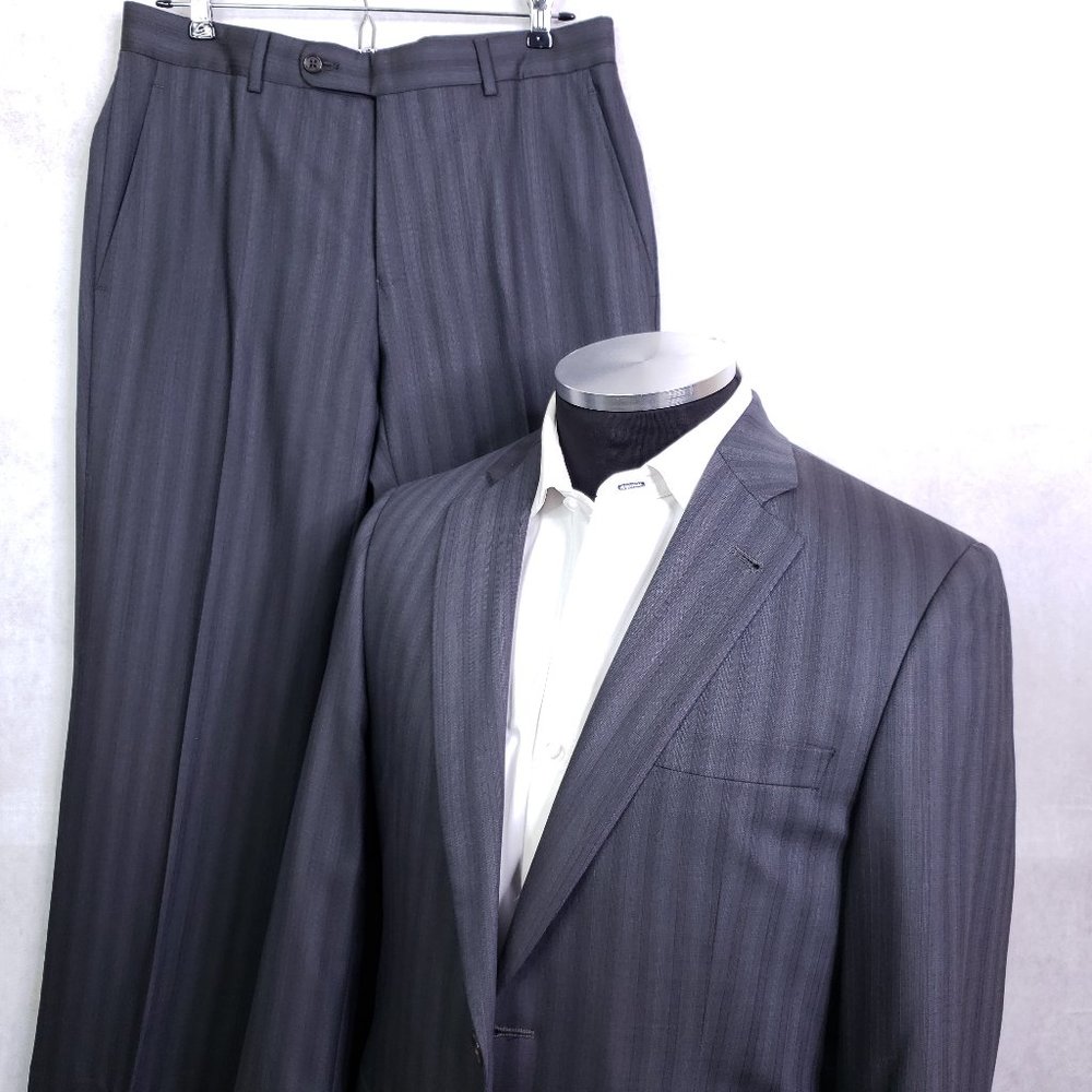 John Varvatos Star USA Sz 38 Short 38S Charcoal Gray Pinstripe 2pc 2 Button Suit